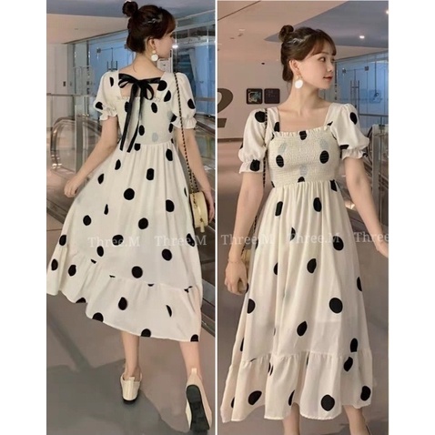 HOPYLOVY - Midi Dress Casual Wanita Motif Polka Import