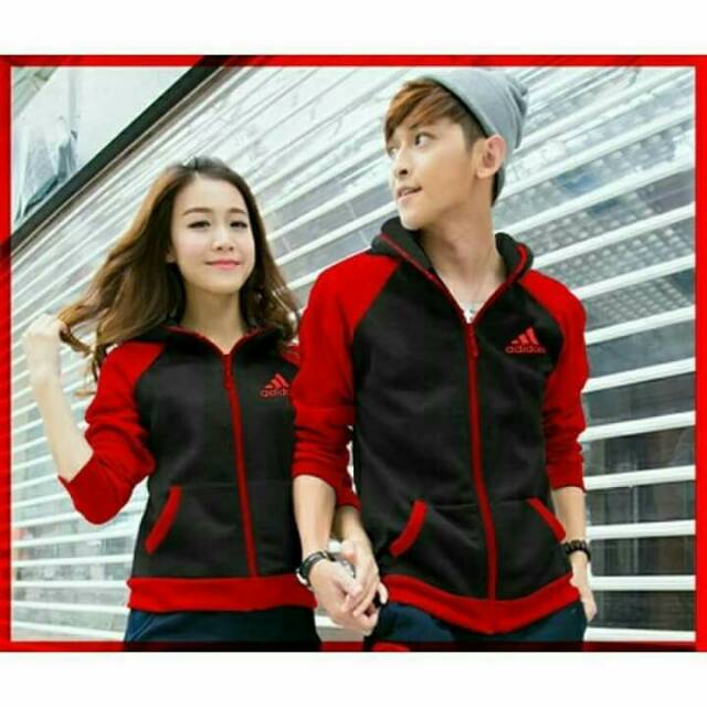 Jaket Couple Adidas hitam merah