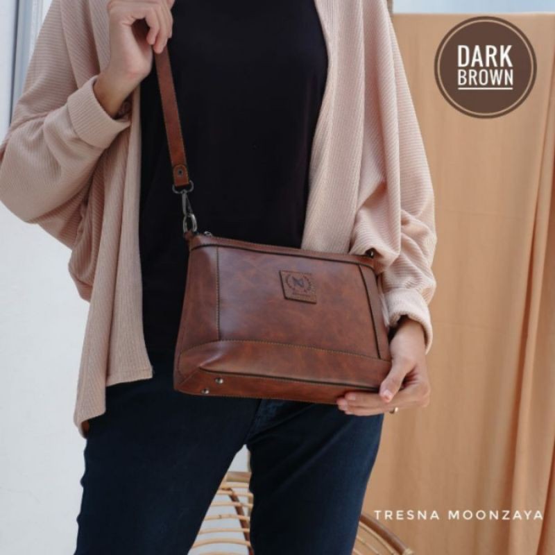 Tas Selempang Wanita TRESNA DARK BROWN Moonzaya Premium Original Brand