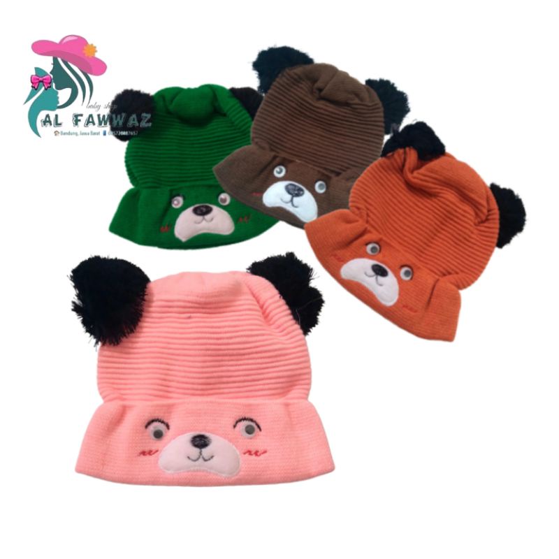 Topi bayi/balita rajut premium pompom face