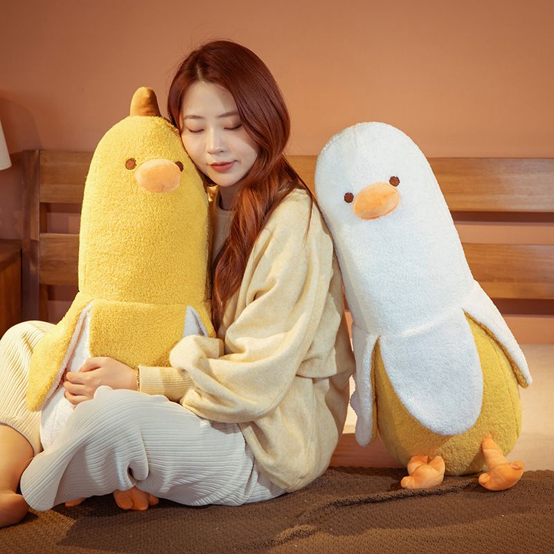 Kawaii Banana Duck Stuffed Plush Toy Long Body Hugging Pillow Gift Yellow/White 50/70cm