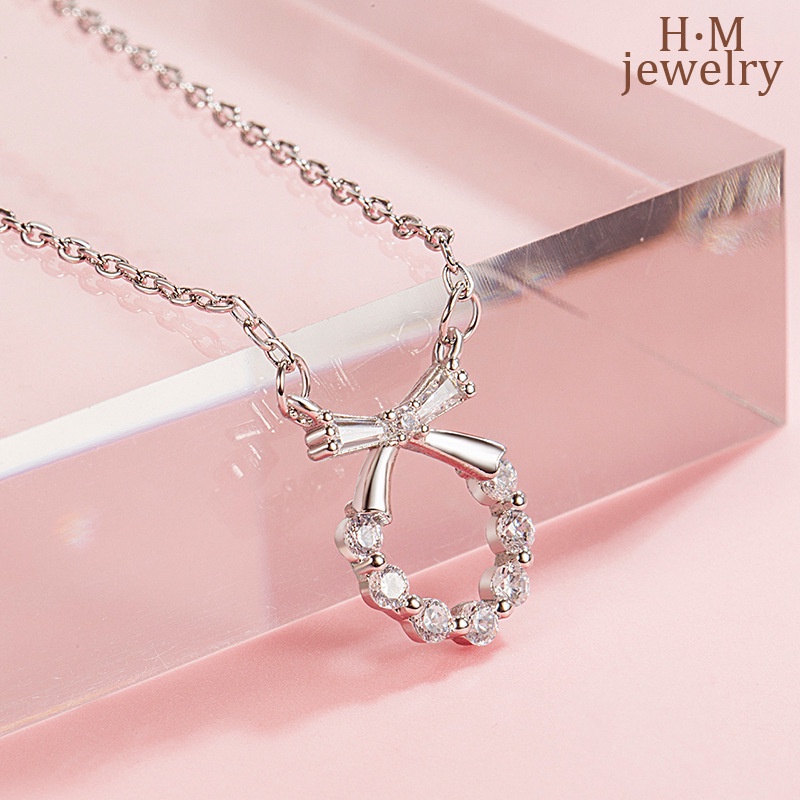 Kalung Rantai Clavicle Simple Desain Pita Hias Berlian Untuk Wanita 2022