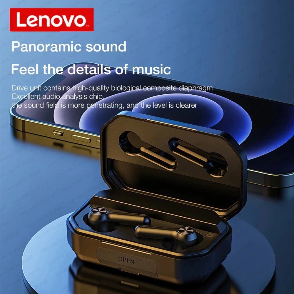 Asli Lenovo LP3 Pro TWS Bluetooth 5.0 Headphone 1200 MAh Kapasitas Tinggi Baterai Nirkabel Headphone Hi Fi Musik Headphone dengan Display dengan Mikrofon