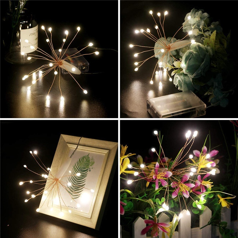 Lampu String 25 LED Bentuk Dandelion Kembang Api Dengan Kotak Baterai Untuk Dekorasi Pohon Natal