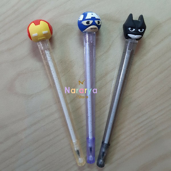 

2x Gel Pen Superhero Putar / Gel Pen Karakter / Gel Pen Lucu / Pulpen Lucu / Alat Tulis Sekolah
