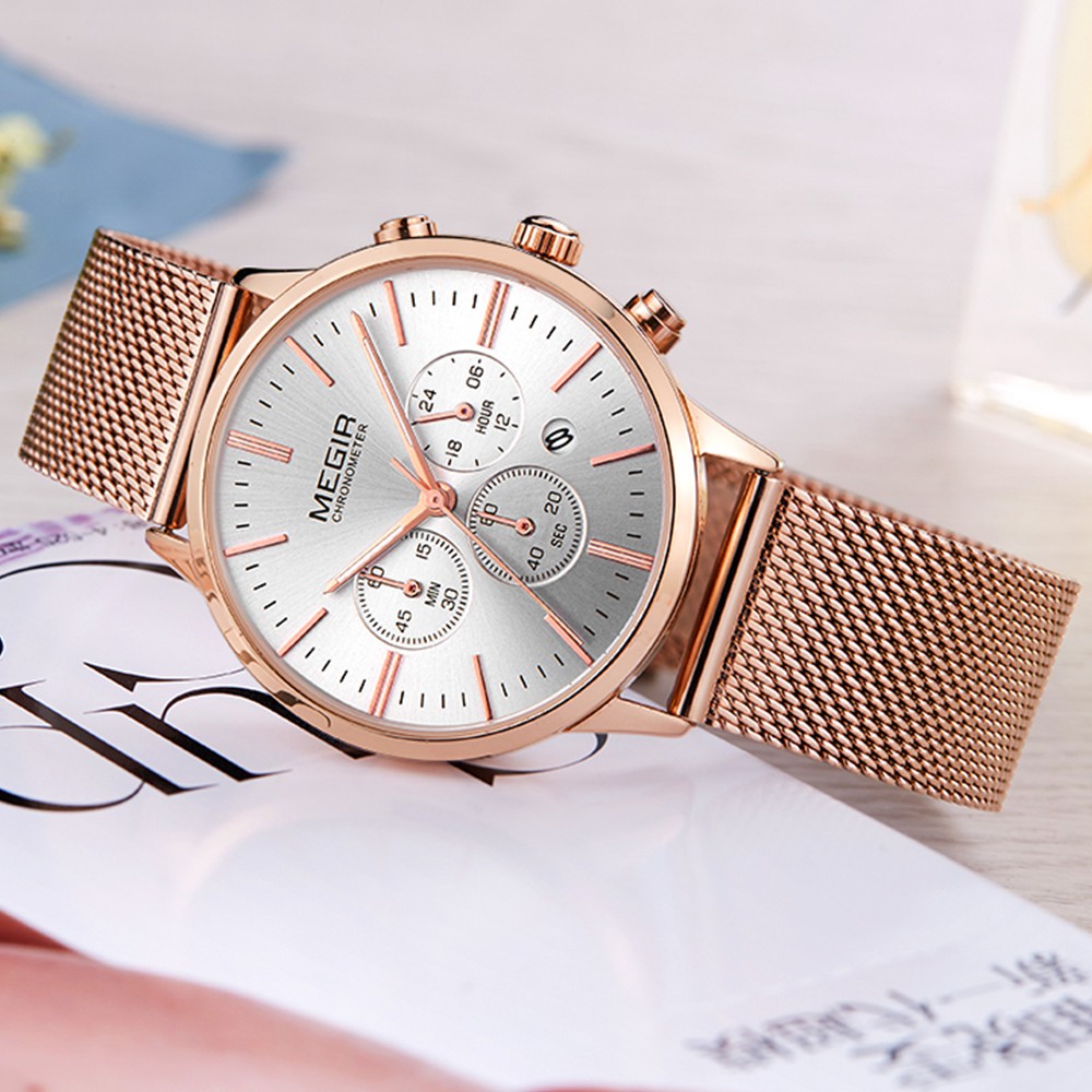 Megir 2028 Jam Tangan Wanita Elegan dan Mewah Rose Gold