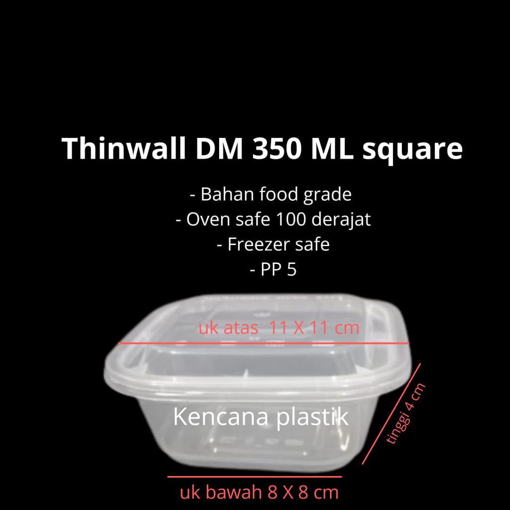 Flash Sale Thinwall Dm 350ml Square Food Container Kotak Makan Plastik 350ml Isi 25pcs XXQllVSeELwMO