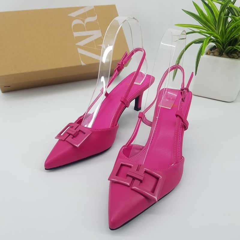 Pump heels stripe back fuschia 6cm by Zara chain gasper import high quality fashion shoes sandal wan