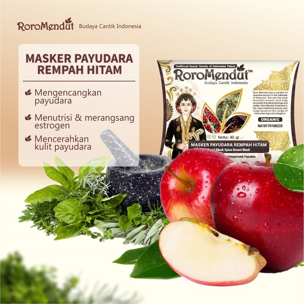 Roro Mendut Masker Pengencang Payudara Organik / Herbal Rempah Hitam 20gr &amp; 40gr