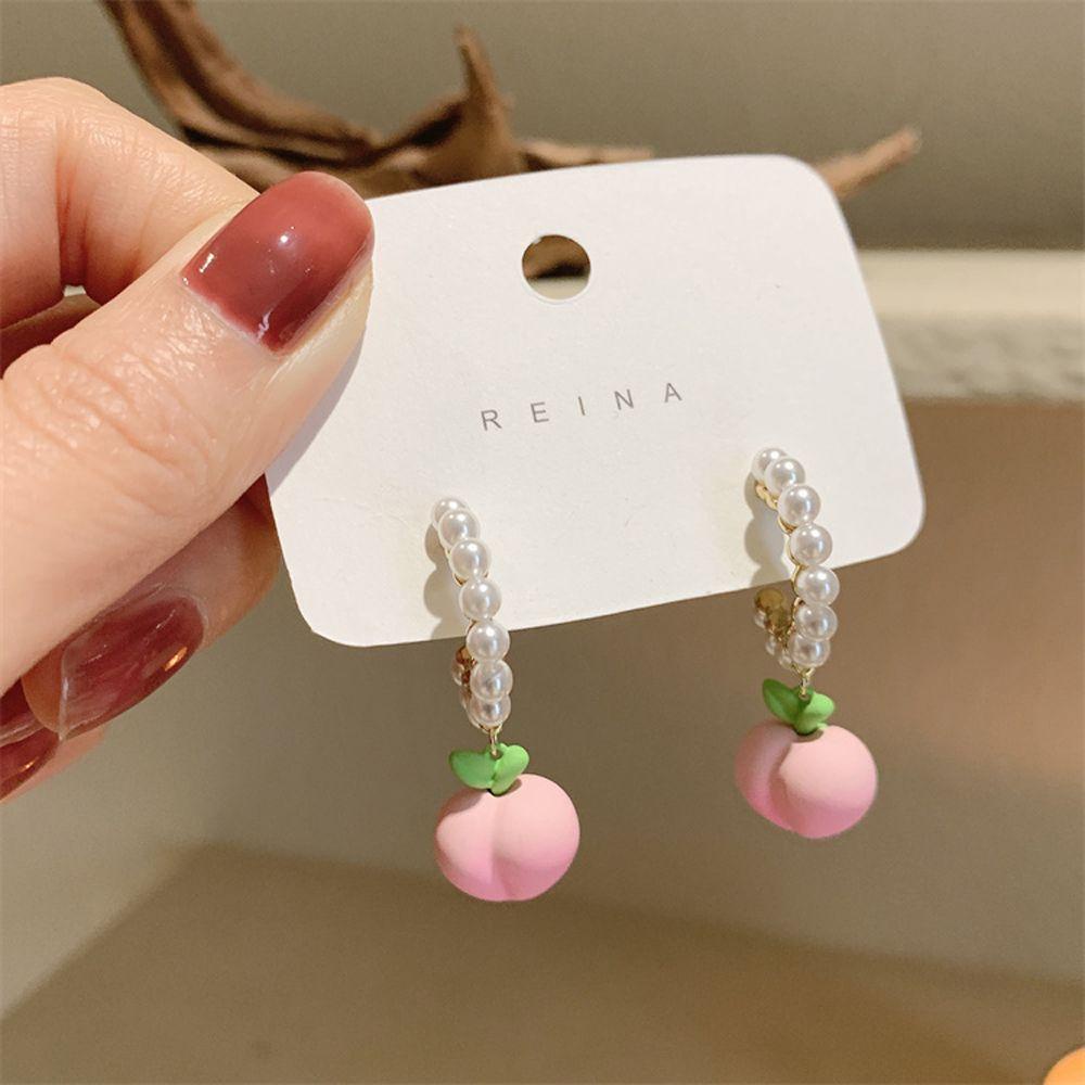 Mxbeauty Anting Hoop Wanita Lucu Peri Mutiara Pink Elegan Fashion Perhiasan