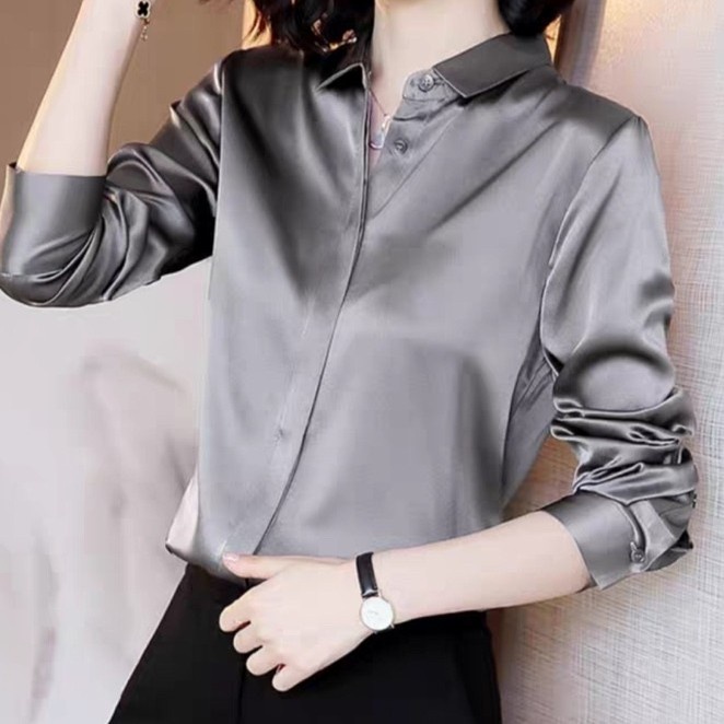 ATASAN KEMEJA SATIN SILK WANITA FORMAL CASUAL SHIRT IMPORT BM