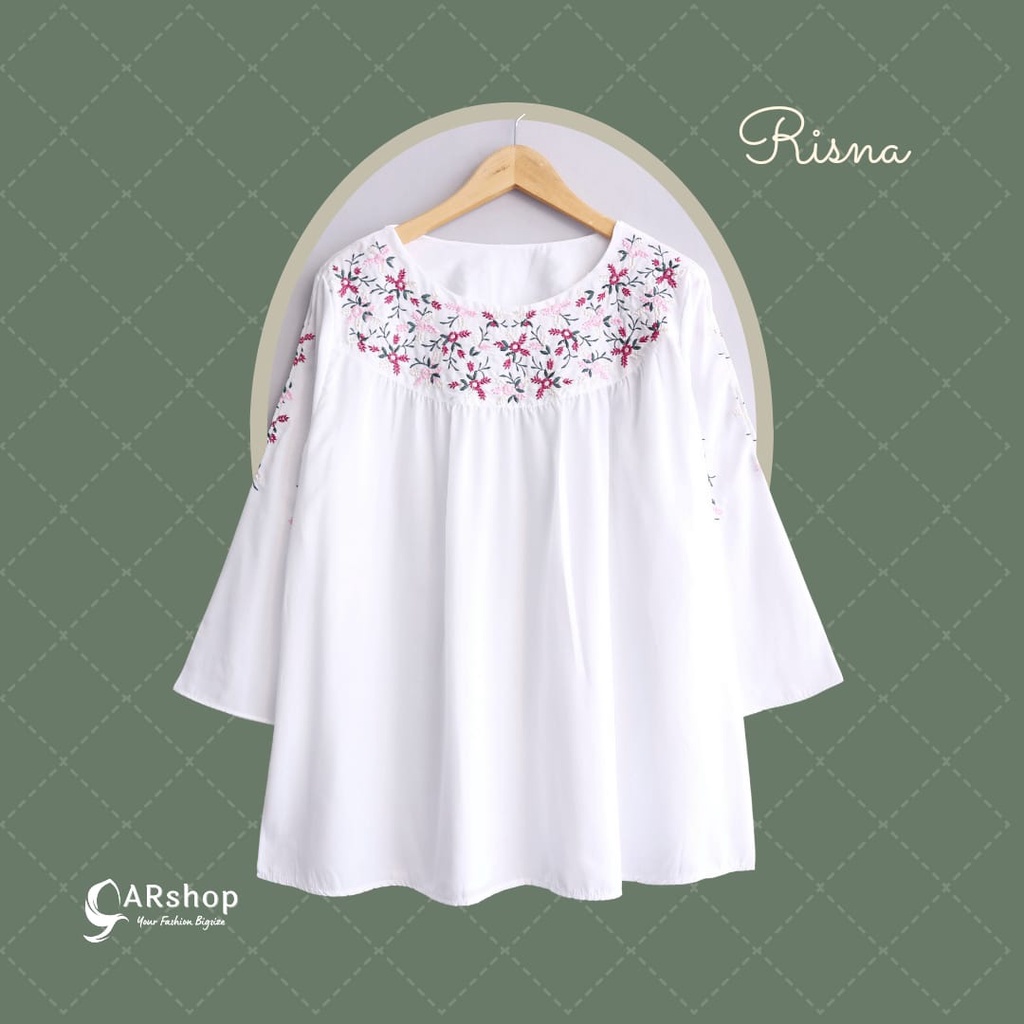 Risna Blouse Wool Peach - Atasan Wanita Bordir LD 110