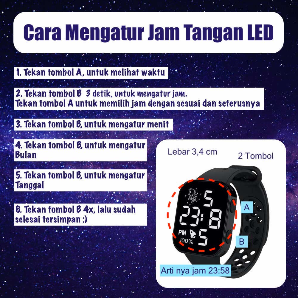 LED Watch [ Merah ] Water Resistant - Jam Tangan Digital Pria &amp; Wanita Strap Rubber LED_8052