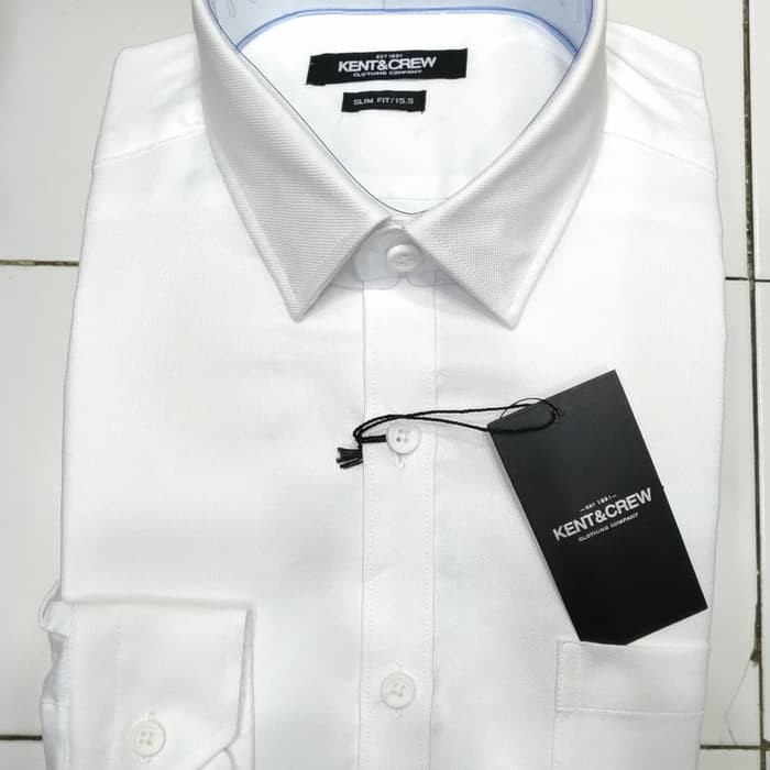 Kemeja Pria Putih Panjang KENT & CREW 100% Original Katun Oxford Adem - Putih, XXXXL Murah