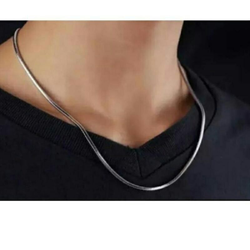 KALUNG TITANIUM SILVER PIPIH STAINLESS STELL PRIA WANITA MURAH HARGA GROSIR