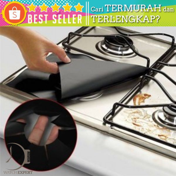 Alas Cover Kompor Anti Minyak Reusable Stovetop Burner Protector 27x27cm 4 PCS - CM-KW0288 - Black