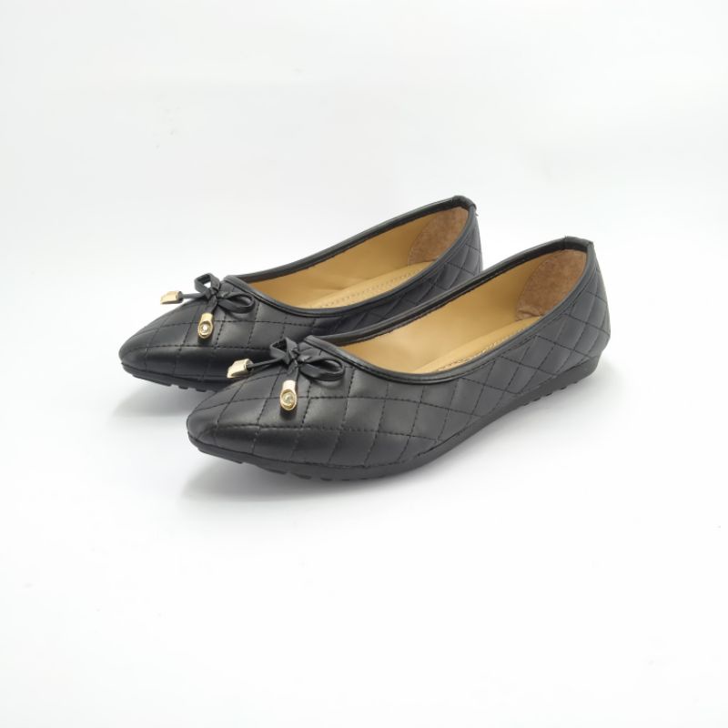 Sepatu Channel Wanita Flat Shoes Andis An47 Kulit Sintetis