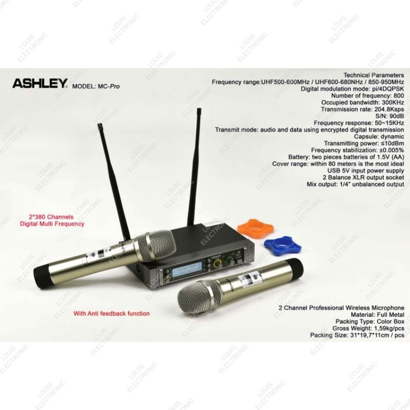 Mic Microphone Wireless Ashley MC Pro MCPro  MC-Pro 2 Mic Handheld ORIGINAL