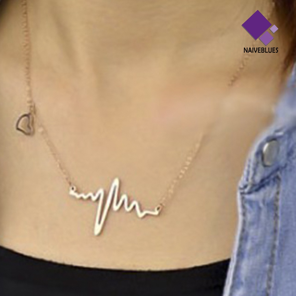 Kalung Desain Detak Jantung Rhythm Bahan Alloy Untuk Wanita