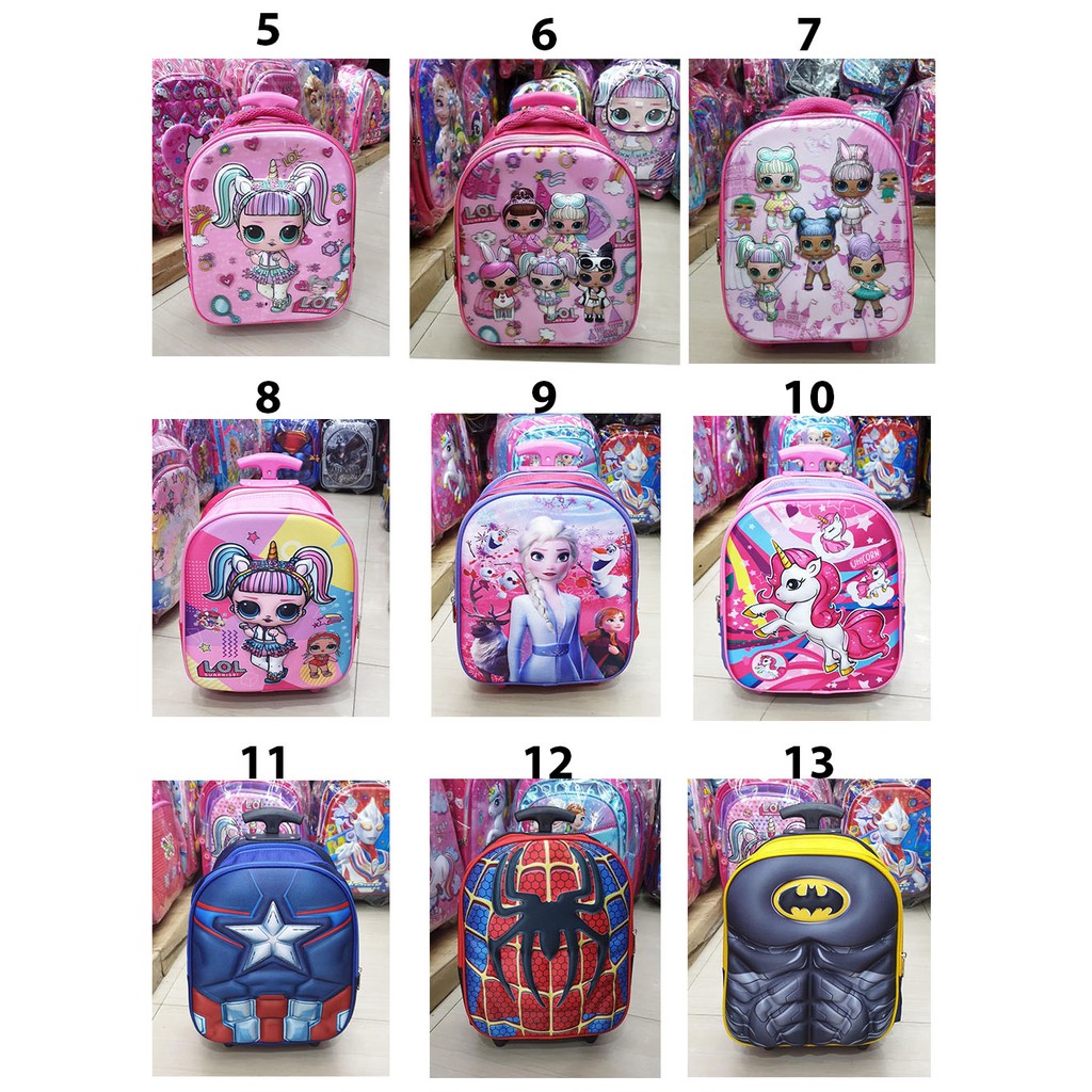 PROMO TERMURAH - TERBAIK Tas Anak Sekolah Trolley TK Motif 3D Timbul IMPORT ( ZOOM - RAINBOW - ROSE - STRONG )