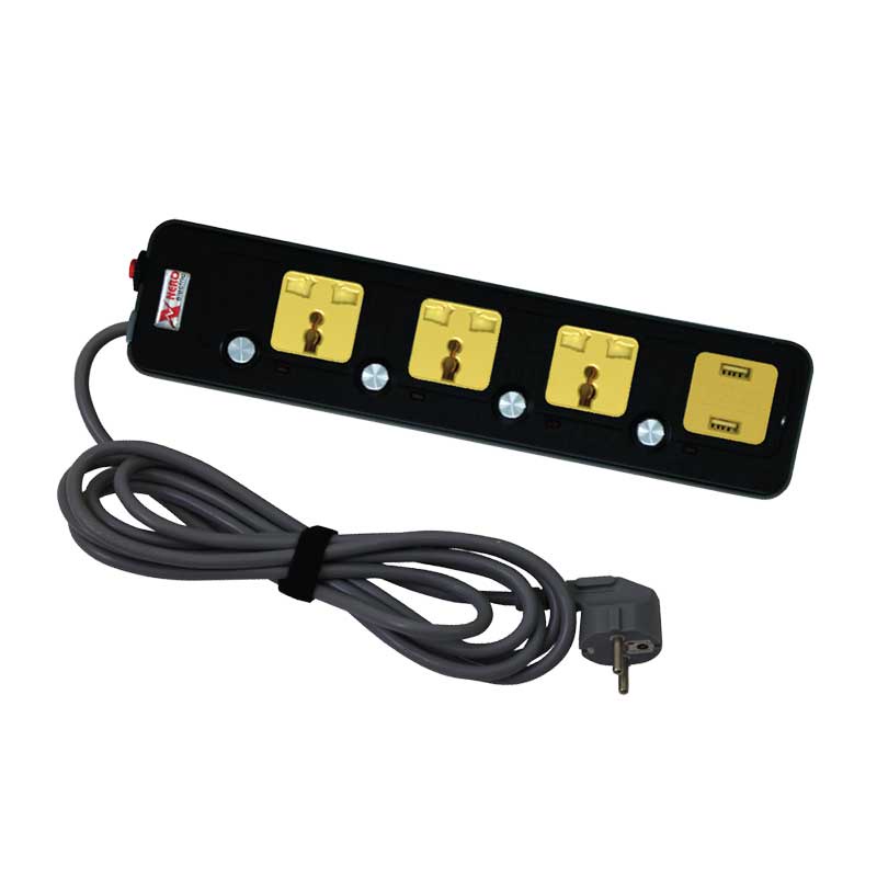 MULTI OUTLET EXTENSION P03-4P2USB-B/3M 3 Gang Internasional + USB NERO