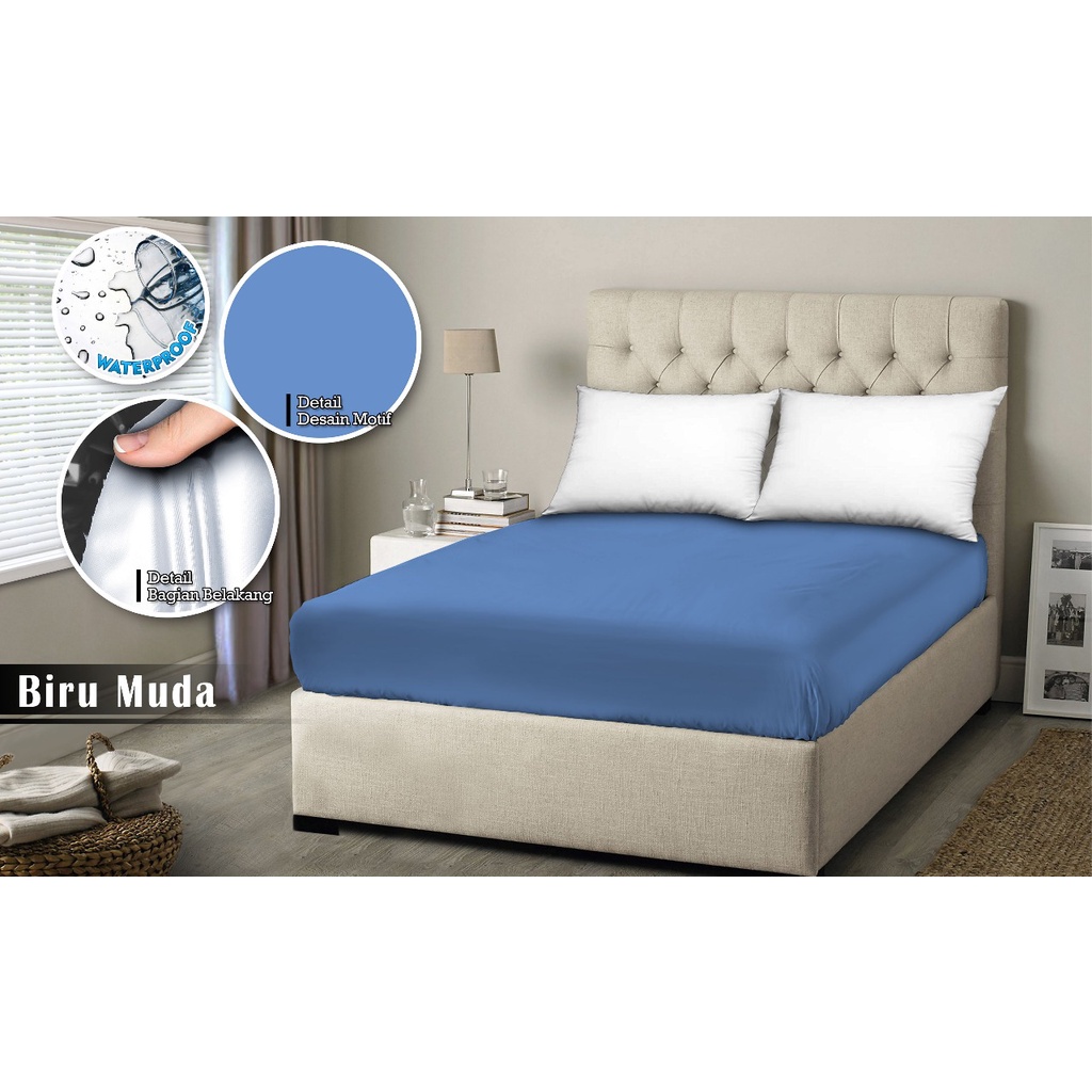 Sprei Waterproof 120x200 MONALISA - anti ompol air water proof polos - 120 Single Size - SP-Biru Muda