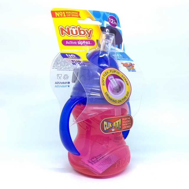 Nuby kids twin handle flipit with straw - botol minum anak