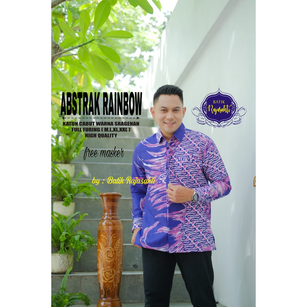 ABSTRAK RAINBOW Kemeja Batik Solo Pria PREMIUM Lengan Panjang Katun Halus BATIK RAJASAKTI Vijay permata biru argo lawu Prastowo Proboseto Rajaswa Jayanegara Mahesa Joglo ungu  Suket Segoro mahkota