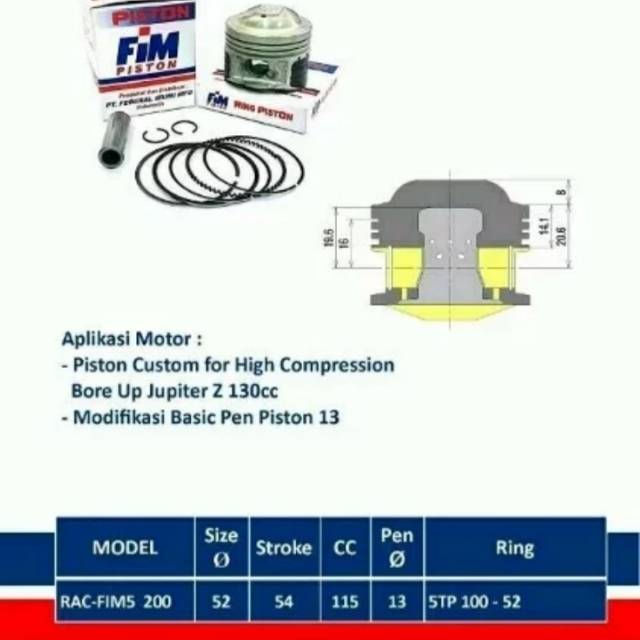 Piston FIM ukuran 52 pen 13 high dome