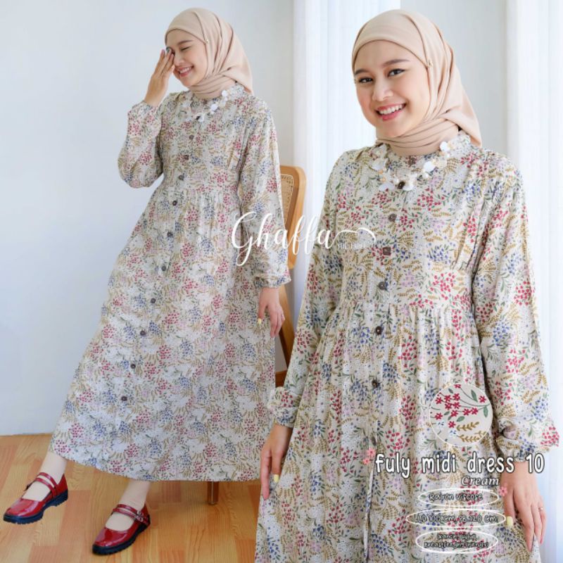 FULY MIDI DRESS #10 BY GHAFFA THE LABEL / MIDI MOTIF MUSLIMAH / Dress wanita ld 100