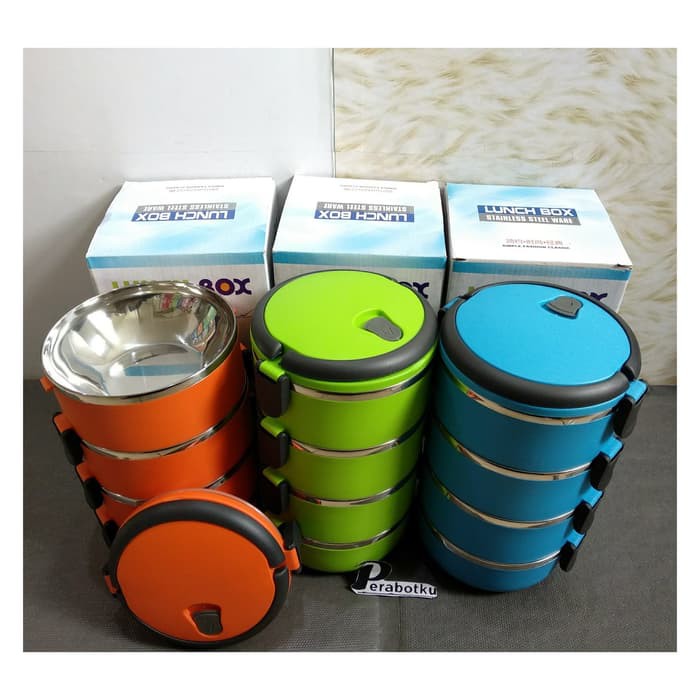 Lunch Box 4 / Rantang Susun 4 Stainless Bekal Kotak Makan Warna Polos Murah Bagus