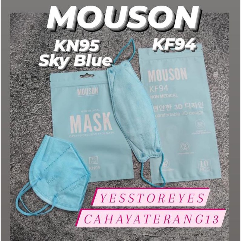 READY MASKER KF94 KN95 KF KN MOUSON BIRU MUDA SKY BLUE FACE MASK KOREA ISI 10 LBR PER PACK