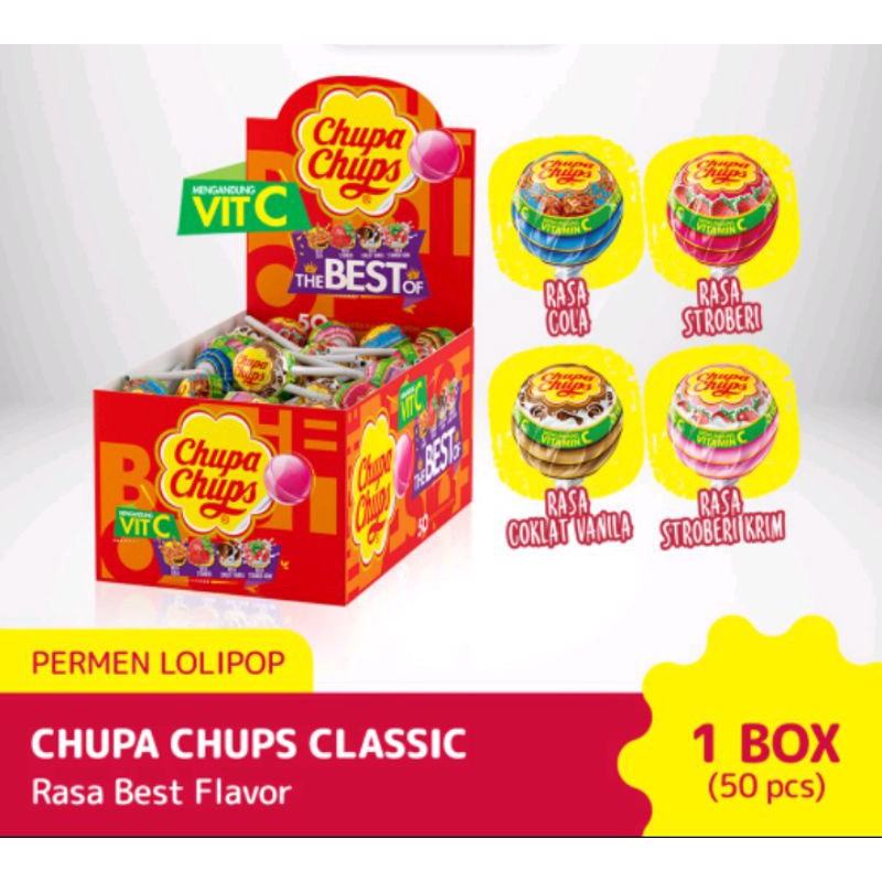 

CHUPA CHUPS Classic Lollipop- Permen Lolipop Rasa Variasi Box Isi 50