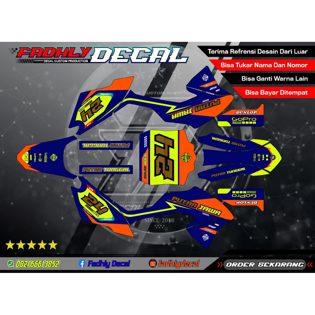 ⭐⭐⭐⭐⭐Sticker Stiker Decal KLX BF / G / Ekstreme dengan papan nomor Biru navy Orange sticker fullbody