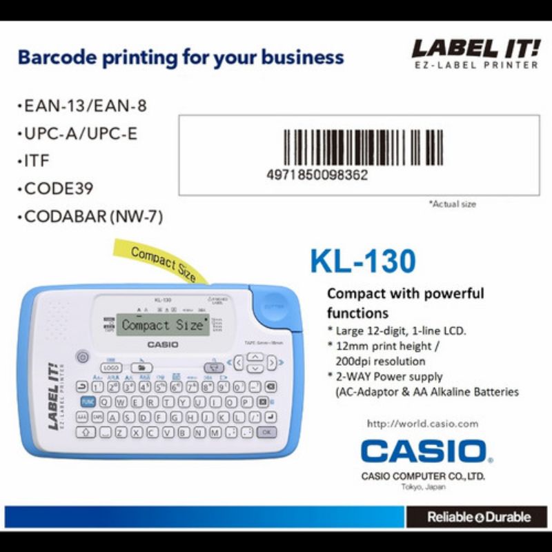 

CASIO EZ LABEL IT PRINTER KL 130 CETAK BARCODE 12 DIGIT LCD