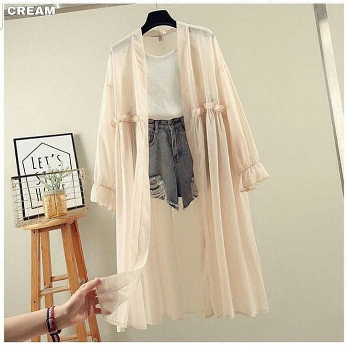 Baju Outer Wanita Terbaru Gamis Remaja Kekinian Modern 2021 Dress Wanita Modern-CREAM