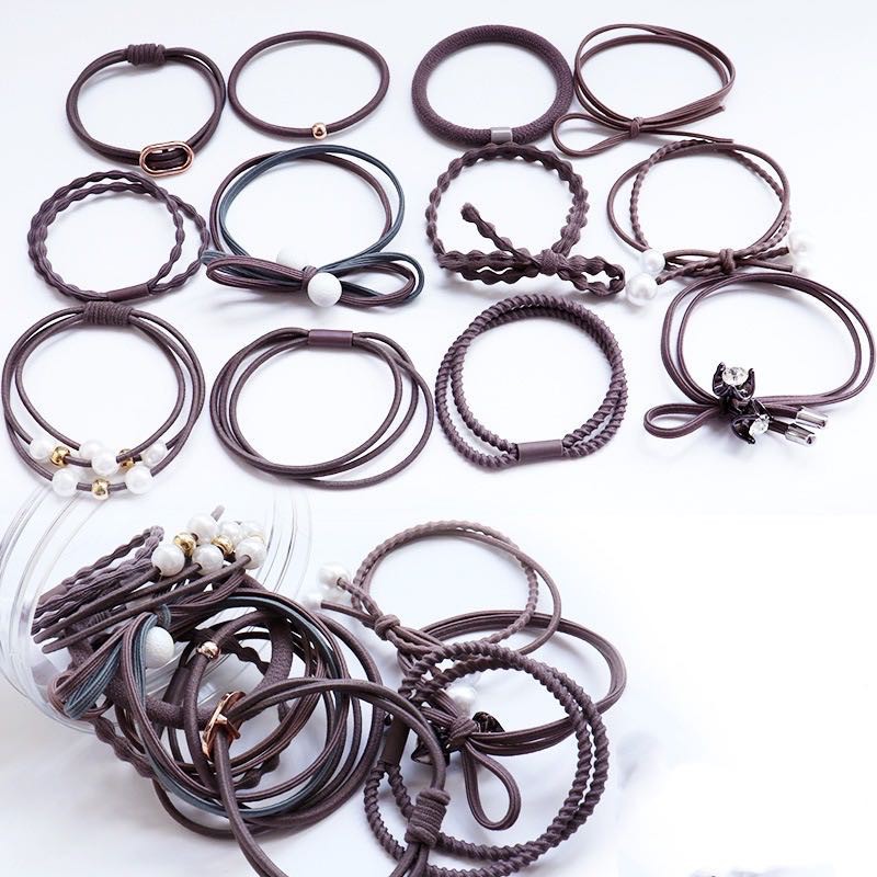 Ikat Rambut 12 in 1 Fashion Wanita / Accesories Rambut Import / Ikat Rambut Murah-AR-28 Coklat