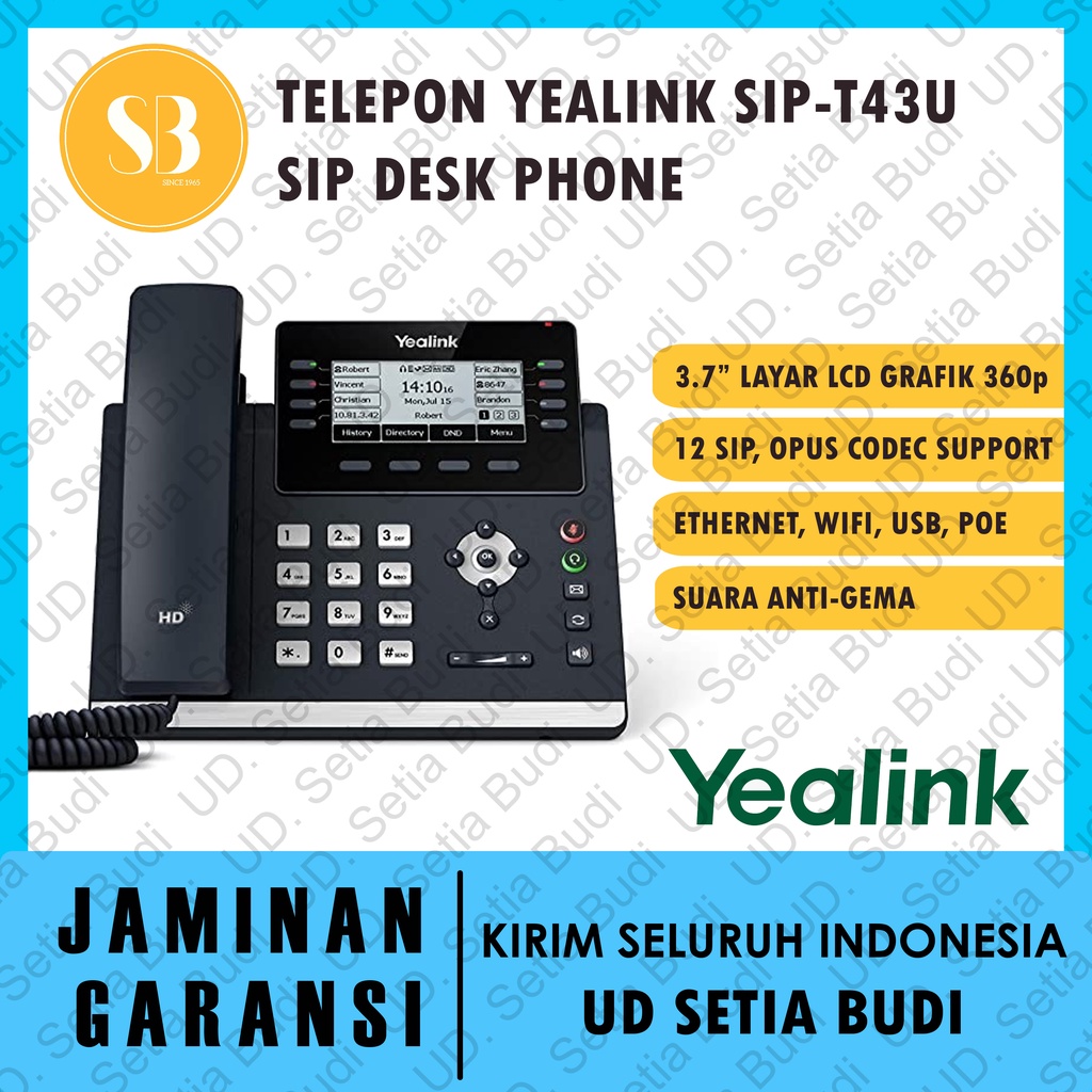 Telepon SIP Yealink SIP-T43U (12 Sip) T 43 U