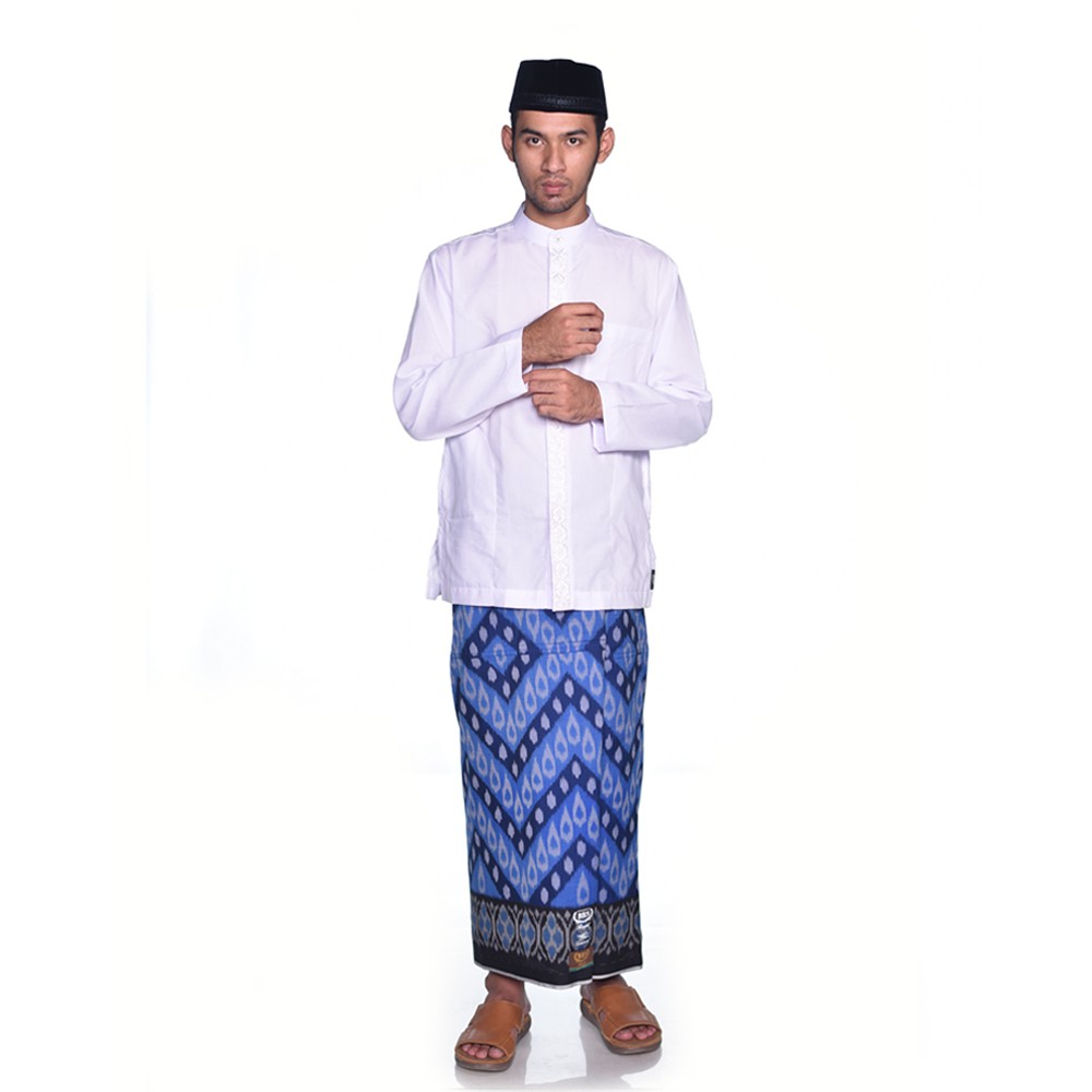 Sarung BHS Gold Royal Motif Ikat Border Dua Warna Biru Hitam