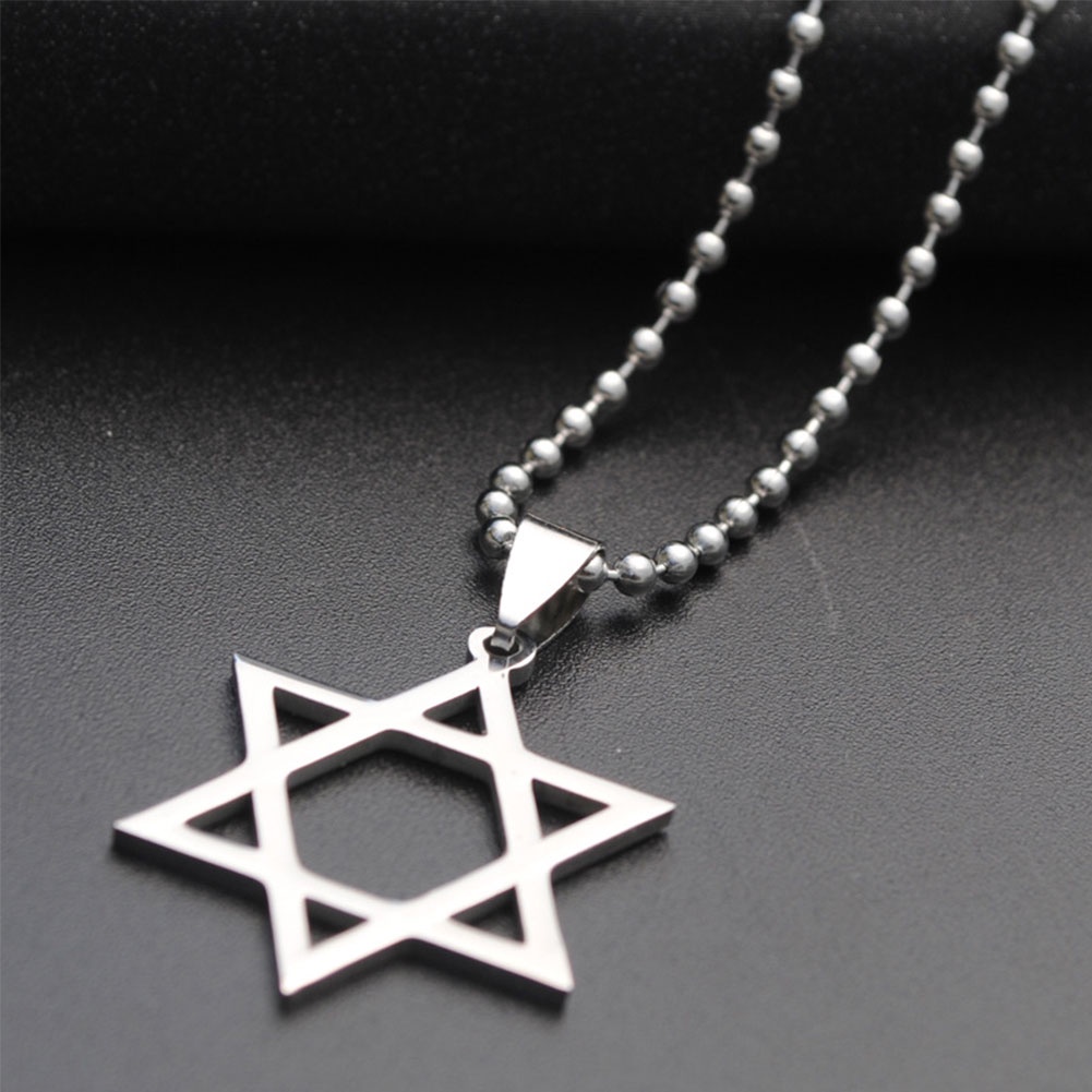 Hu Hu Hu Hu Hu Alat Bantu Pasang Kacamata♡ Kalung Rantai Liontin Hexagram Bahan Stainless Steel Untuk Unisex