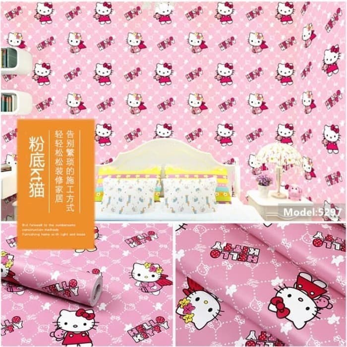 Wallpaper Sticker Dinding Motif Hello Kitty uk 45cm x10m