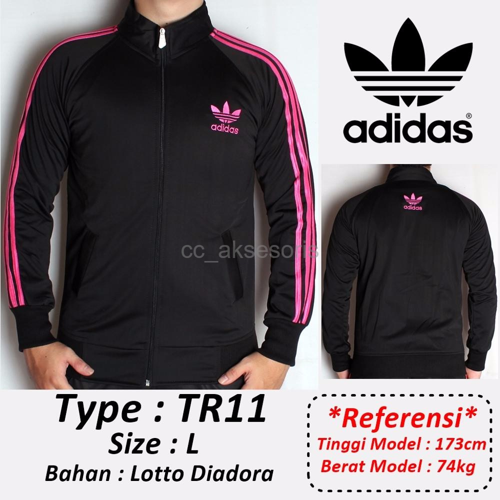 Jaket Adidas Tracktop Hitam list Pink Non Hoodie TR11