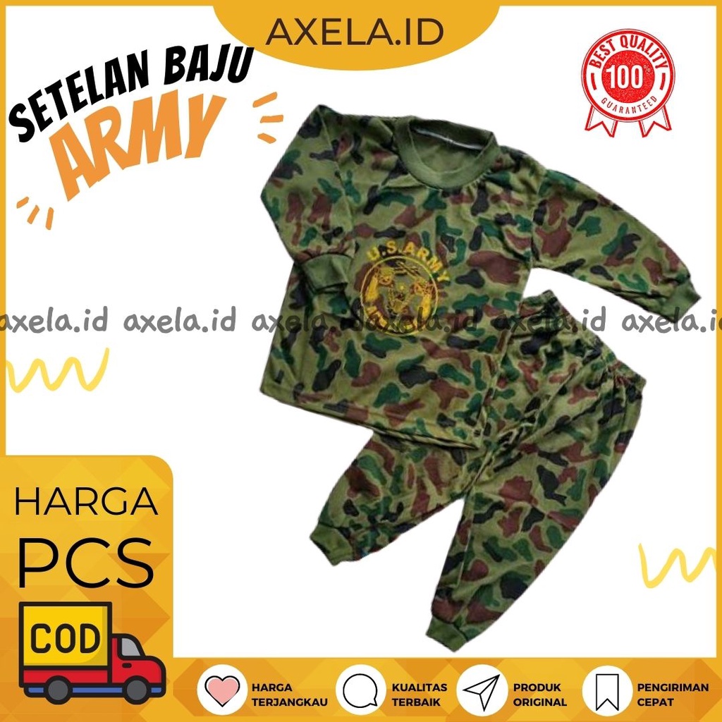 Setelan baju army panjang/baju doreng anak/baju army baju abri/baju tentara anak/baju tidur army - a