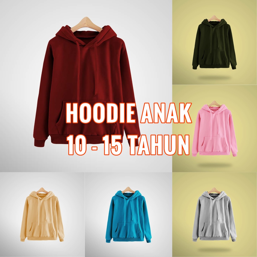 Jaket Sweater Hoodie Anak Perempuan Laki Laki 10 11 12 13 Tahun Polos Fashion Remaja Cewek Cowok Murah