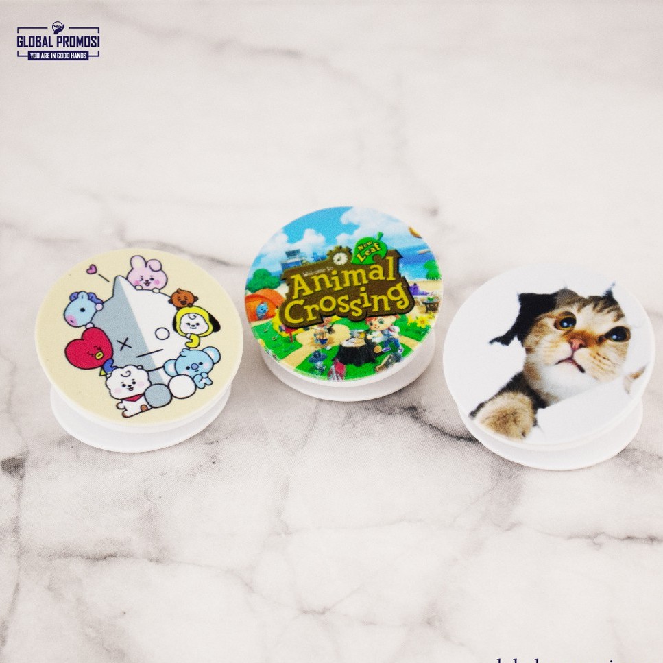 Pop Socket Custom Print UV PopSocket Satuan bs Kpop BT21 BTS Karakter Design Bebas Full Warna