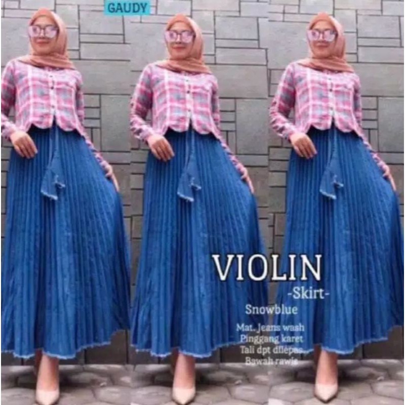 rok jeans plisket panjang premium