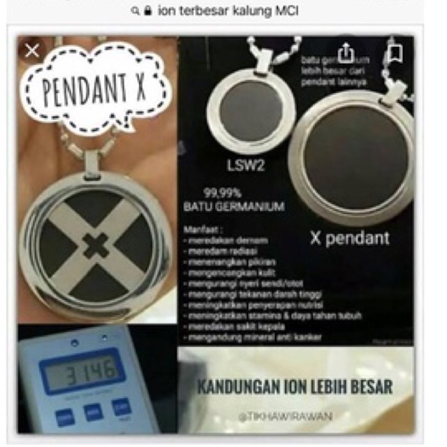 PENDANT X MCI/Kalung Kesehatan/Alat Terapi/Anti Radiasi/Anti Kanker