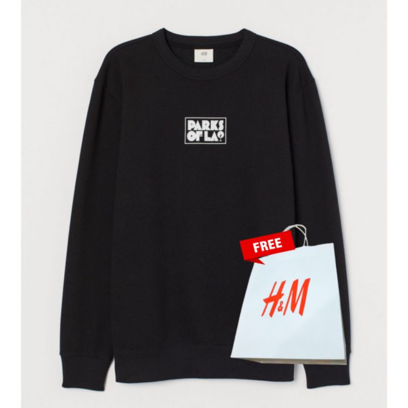 Sweater Crewneck H&amp;m Hnm Park Of LA Black Hitam Pria Wanita Full Tag Free Paper Bag