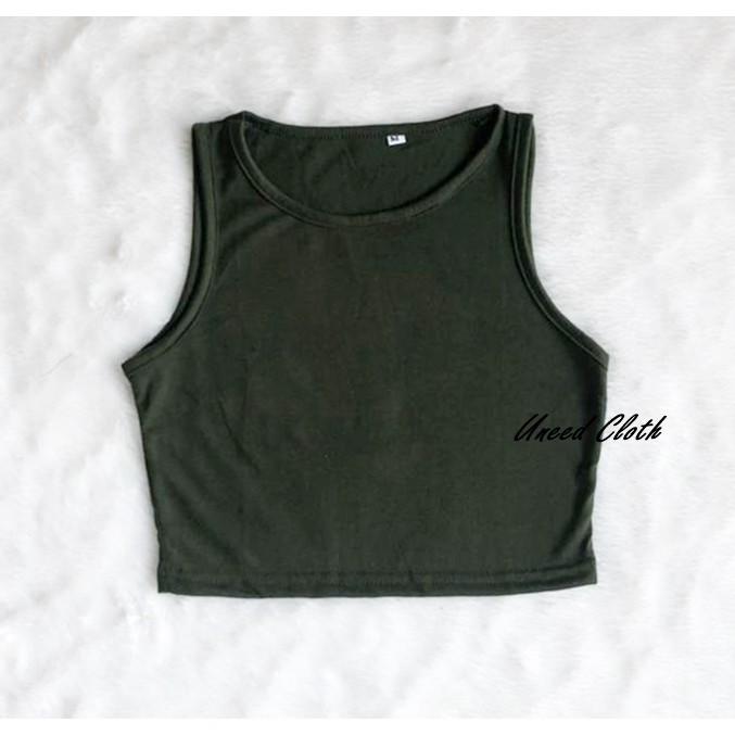 Uneed Cloth / TANKTOP WANITA POLOS / TENGTOP / TANKTOP JUMBO / CROP TANK / TANK TOP / LORY CROP TANK-Army