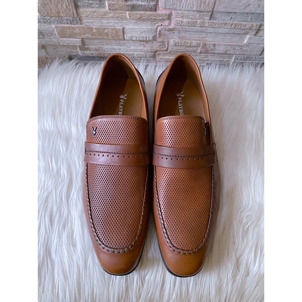 PSPGN.CO | ORIGINAL BRAND PLAYBOY PH3339BR IN BROWN SEPATU PRIA KULIT OXFORD PANTOFEL SLIP ON FORMAL